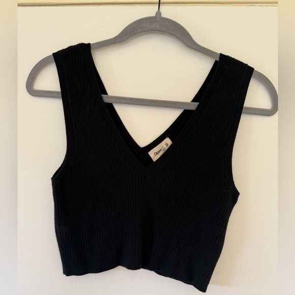 Open Edit Tops - Open Edit Black Ribbed V-Neck Crop top